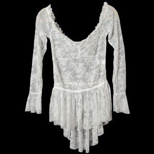 White Lace Sheer Fairy Angel Ballet Ruffle Romantic Babydoll Lingerie Top Large